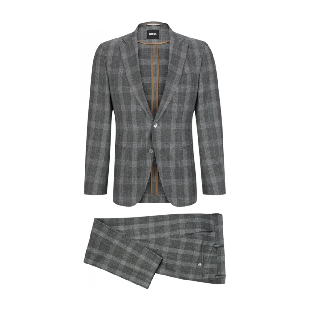 Boss Moderne Tweedelig Geruit Pak Gray Heren