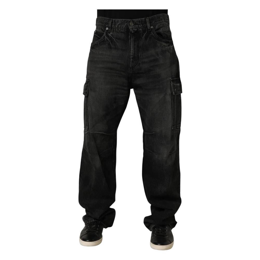 Dolce & Gabbana Dark Gray Cotton Baggy Cargo Men Denim Jeans - IT48 | M - Image 2
