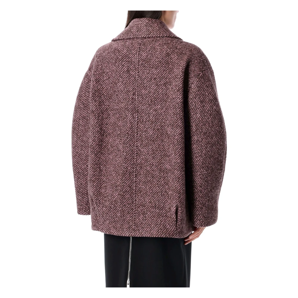Msgm Roze Wollen Peacoat met Diagonale Strepen Purple Dames
