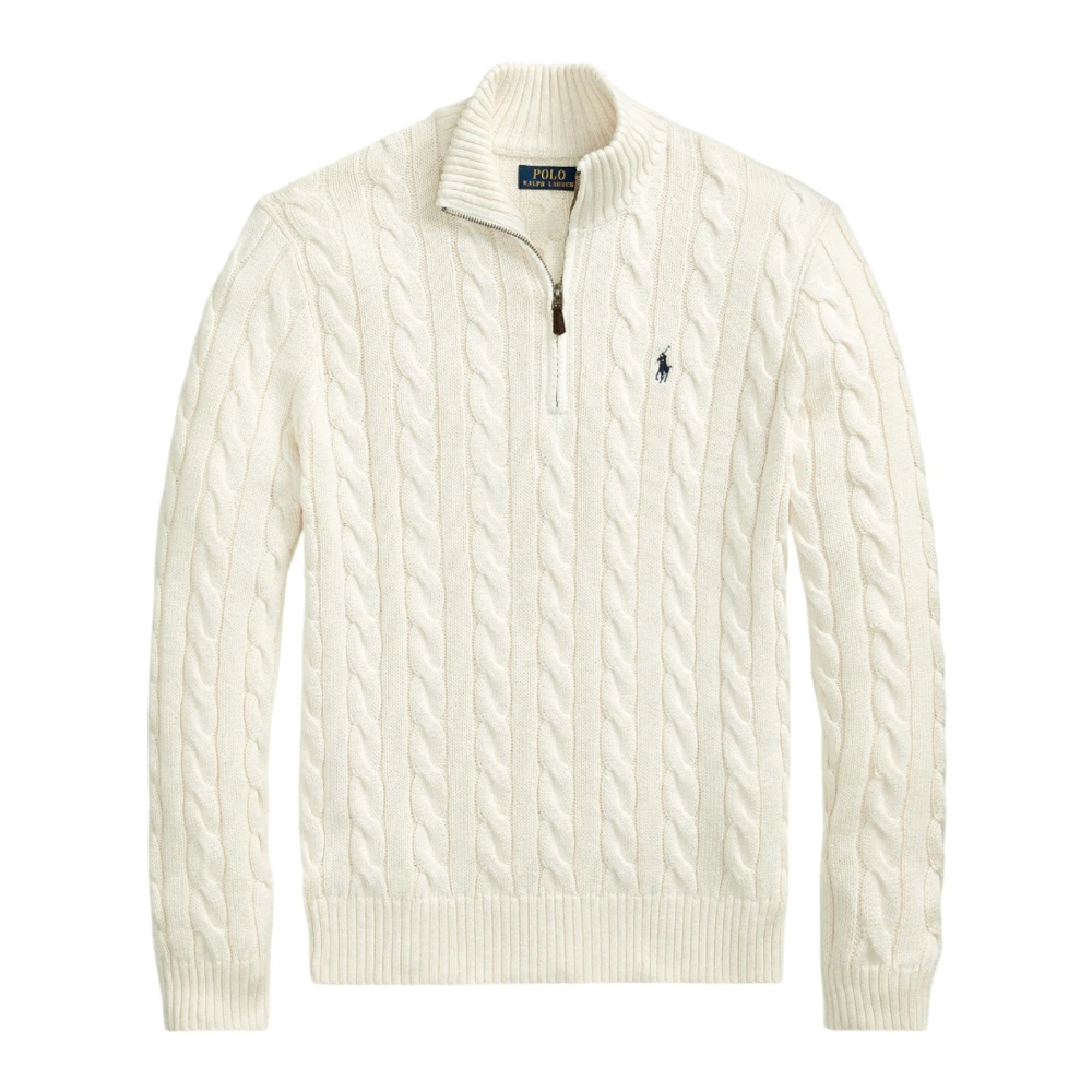 Ralph Lauren Men's White Cable-Knit Cotton Quarter-Zip Sweater