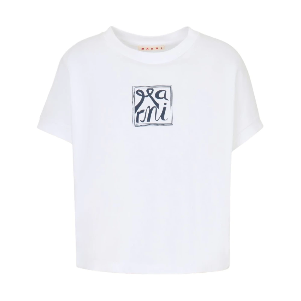 Marni Women's White T-Shirts, 2XS, Short-Sleeved T-Shirt With Logo
