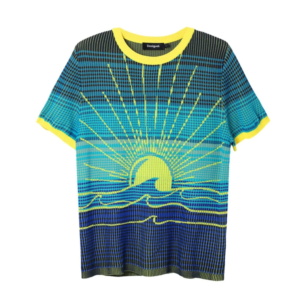 Desigual T-shirt met ingebreid patroon blauw geel
