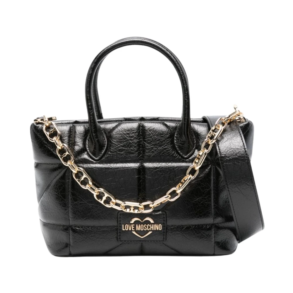 Love Moschino Zwarte Gewatteerde Ketting-Link Schoudertas Black Dames