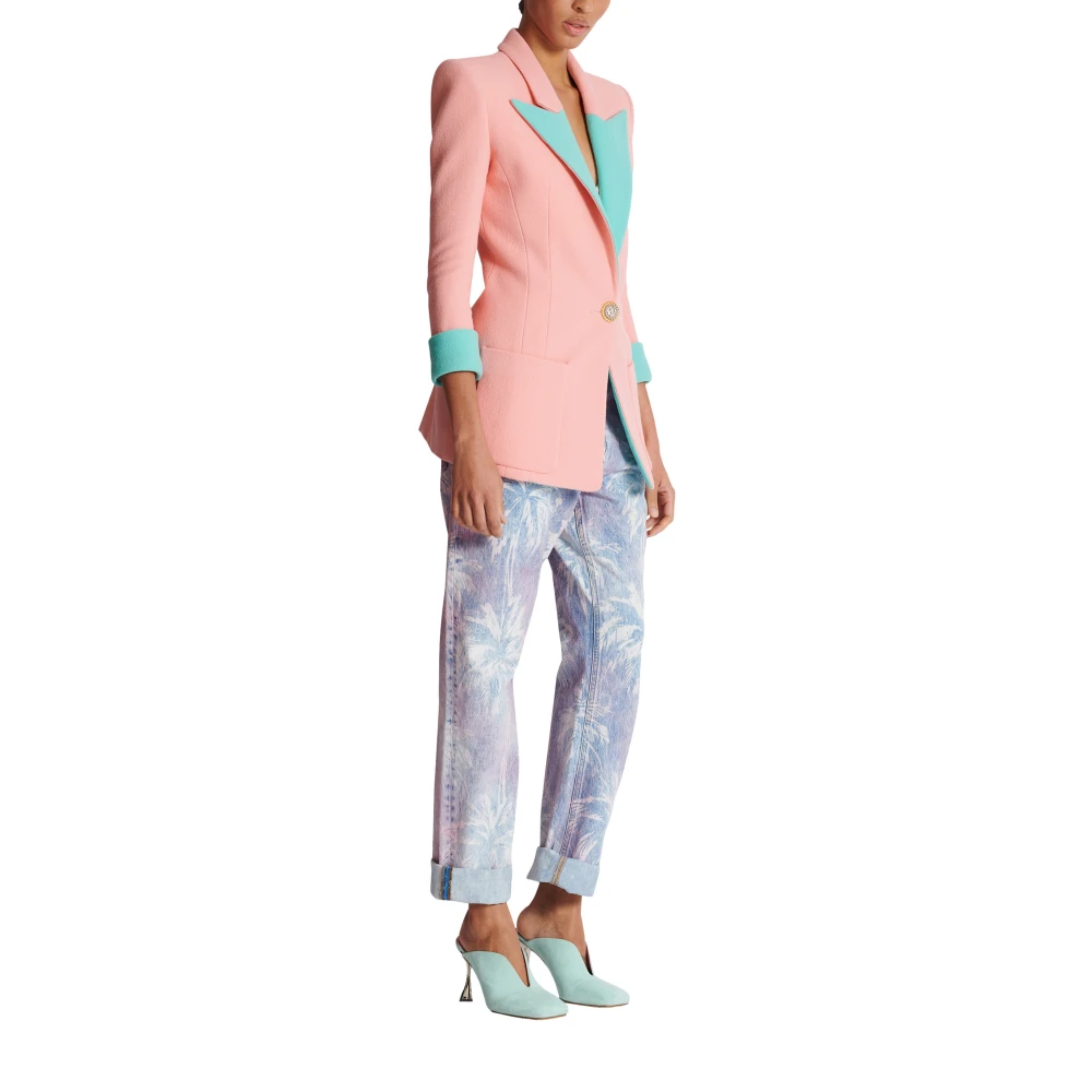 Balmain 1-knoop dubbele crêpe tweekleurige jas Multicolor Dames