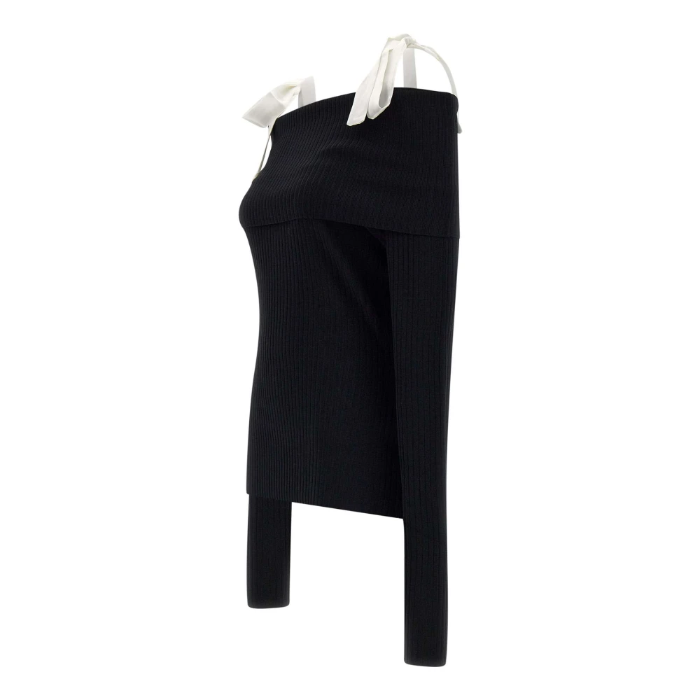 Rotate Birger Christensen Off-shoulder trui met linten Black Dames