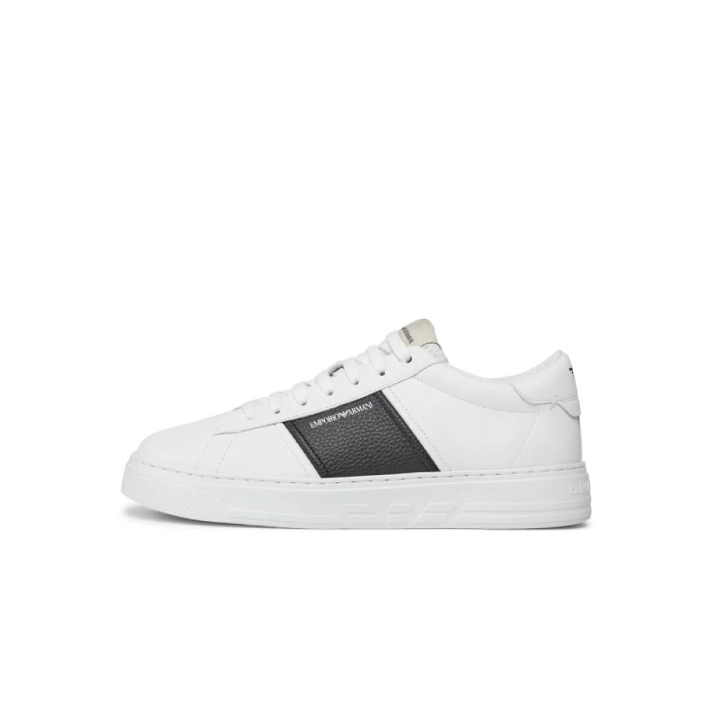 Armani Men's White Sneakers,, Black Band Trainers Size 8