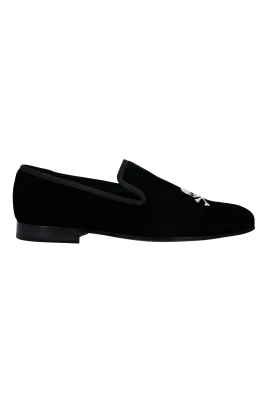 Velvet Loafers Embroidery Skull