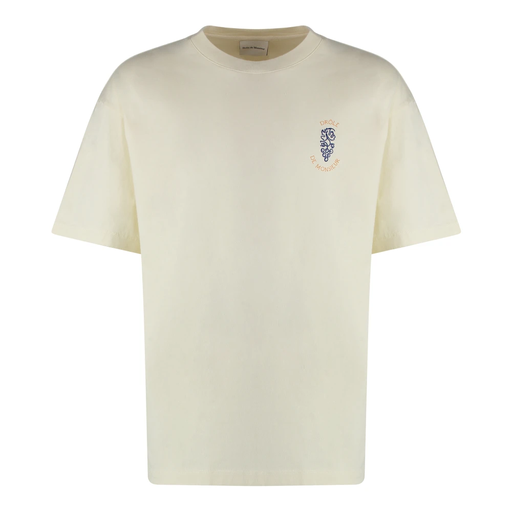 Drole de Monsieur Geborduurd Katoenen Crew-neck T-shirt Beige Heren