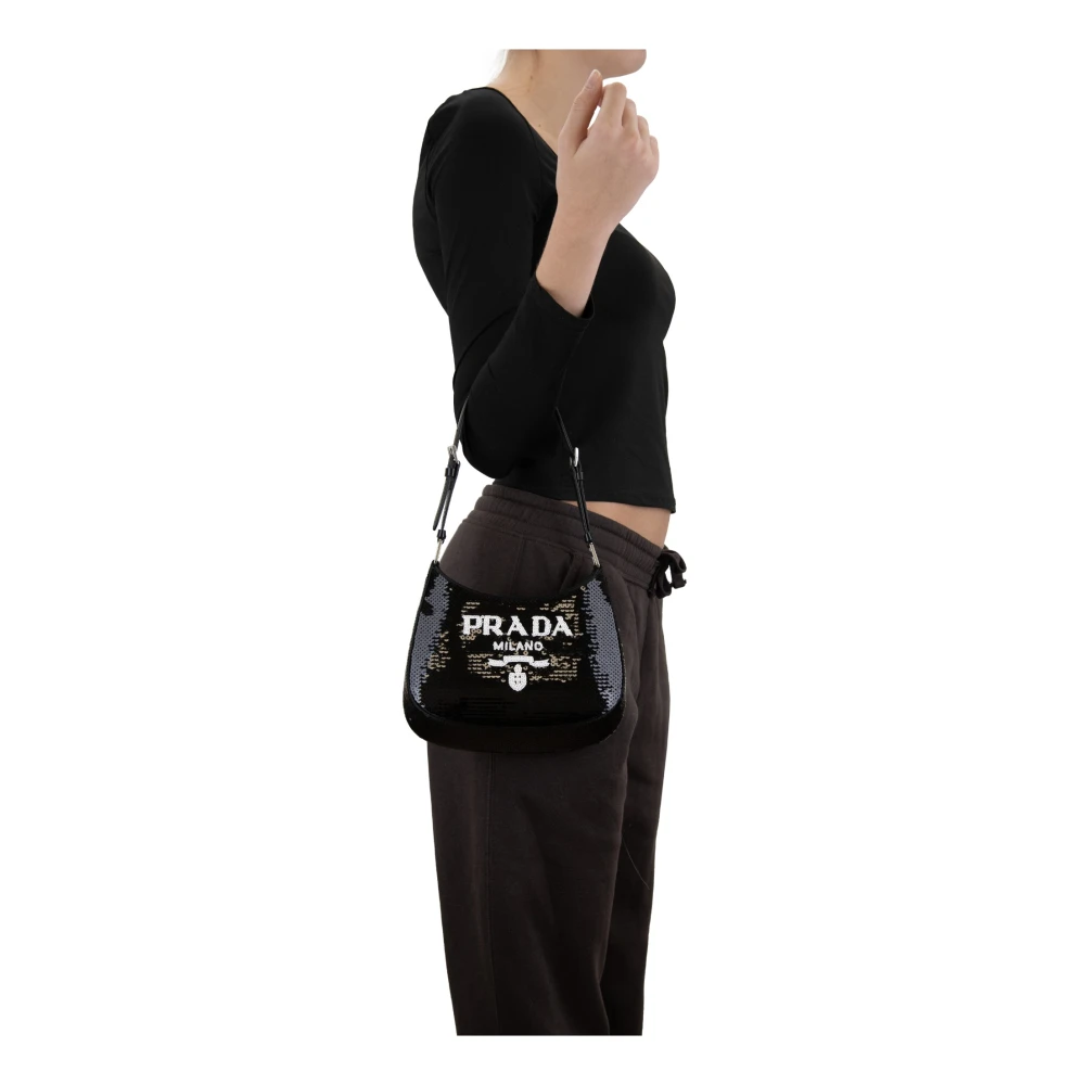 Prada Paillet Schoudertas met Automatische Knoop Black Dames