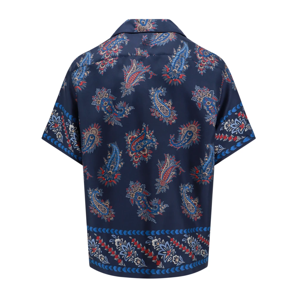ETRO Bedrukte zijden overhemd met bowlingkraag Blue Heren