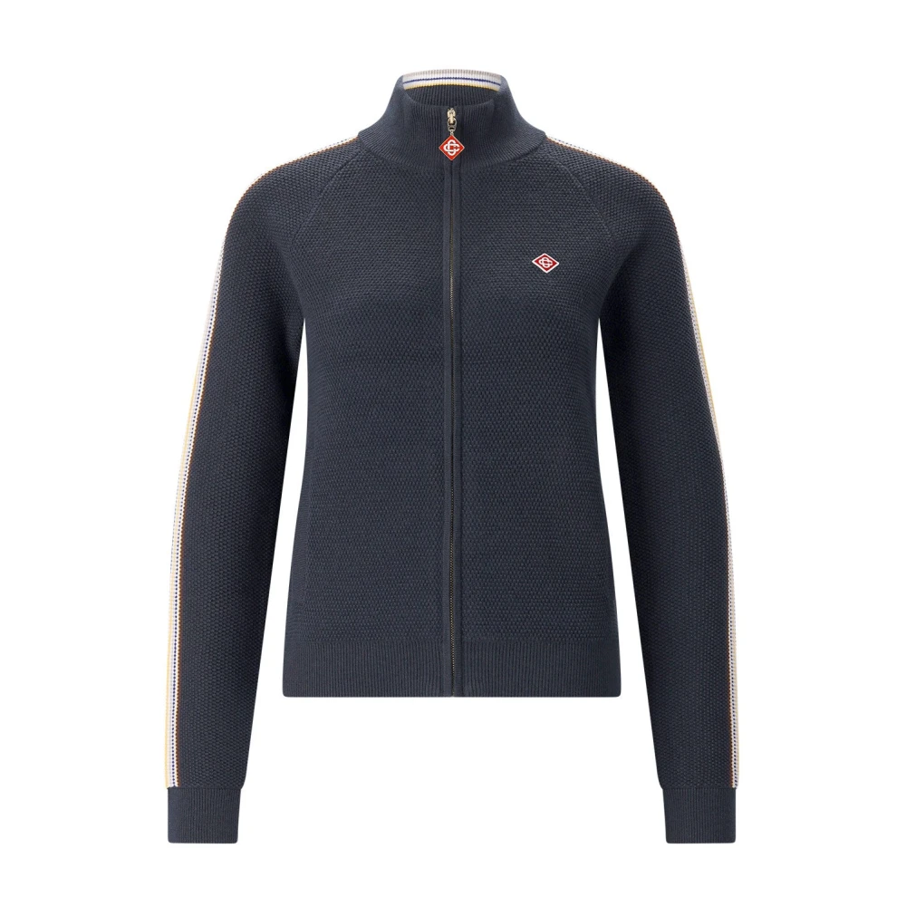 Casablanca , Cardigans, Female, Blue, S, High-Collar Zip-Up Sweatshirt - Image 3