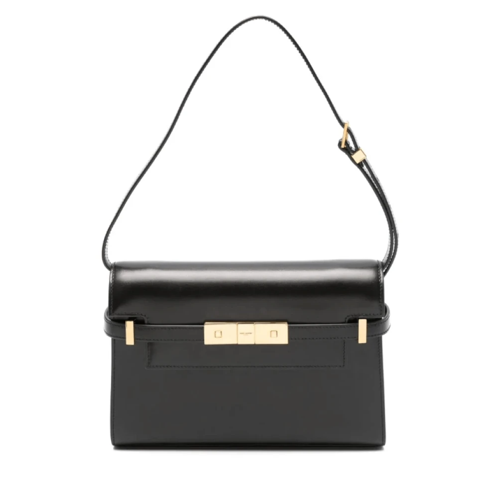 Saint Laurent Zwarte leren schoudertas met klep Black Dames