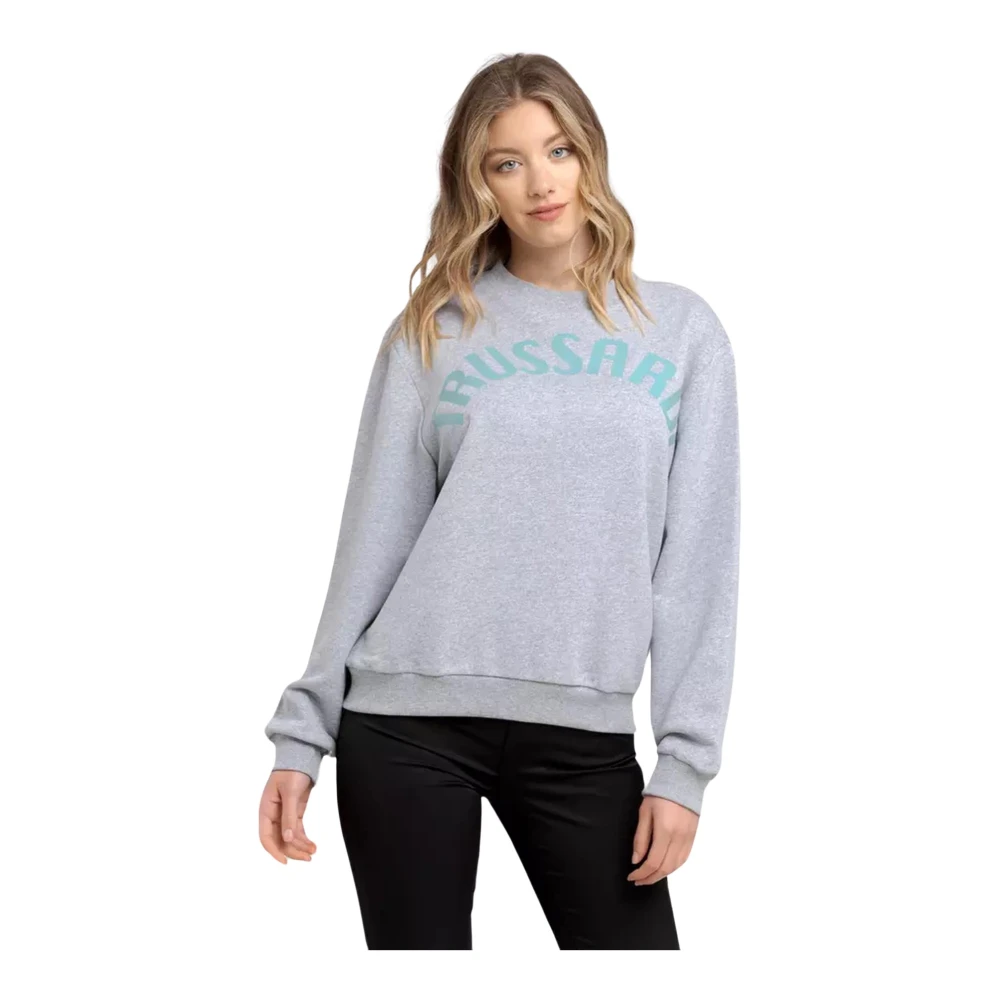 Trussardi Women's Gray Maxi Lettering Cotton Jumper - Sweatshirts - S- Sweatshirts & Hoodies