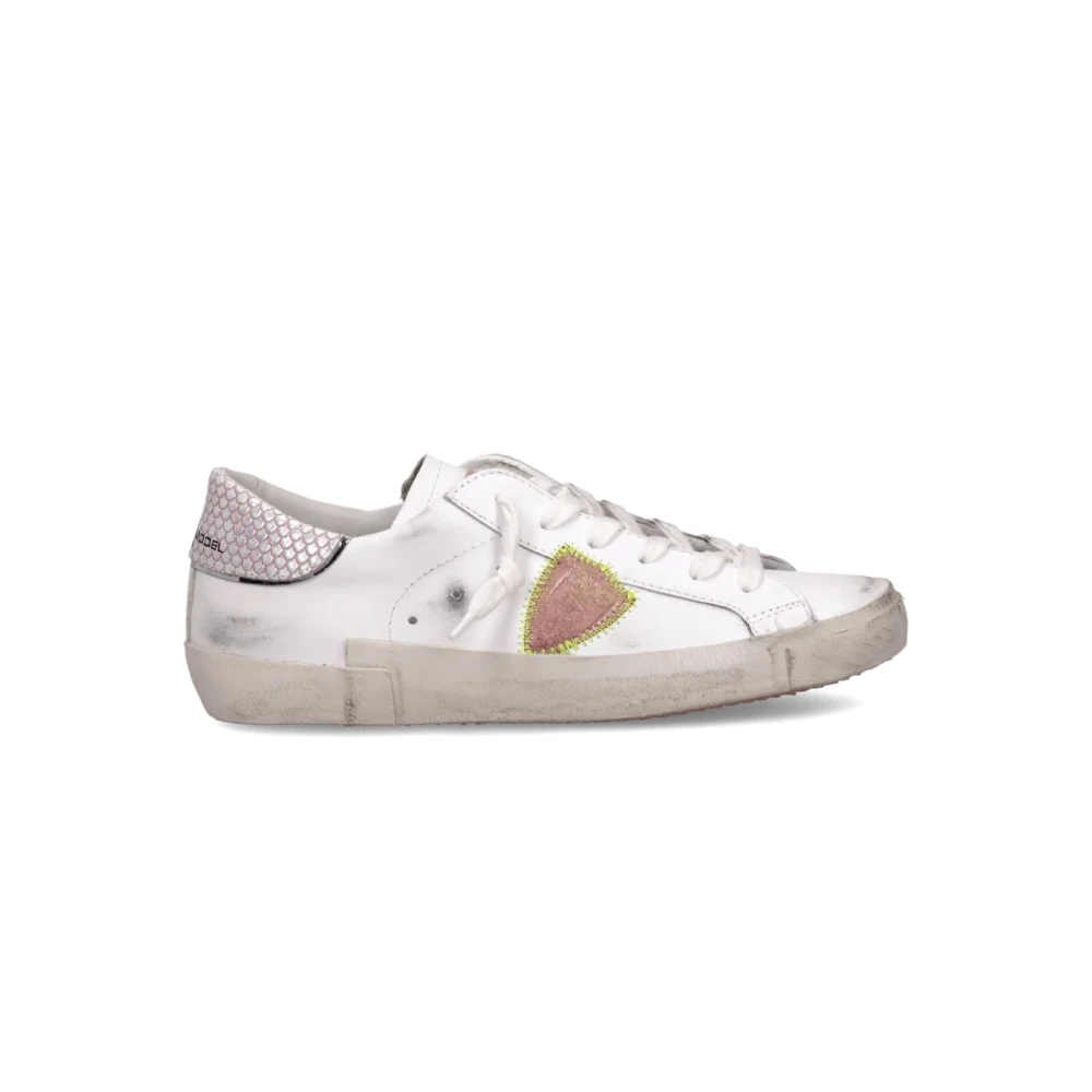 Philippe Model Unieke witte leren sneakers met python detail Dames Schoenen