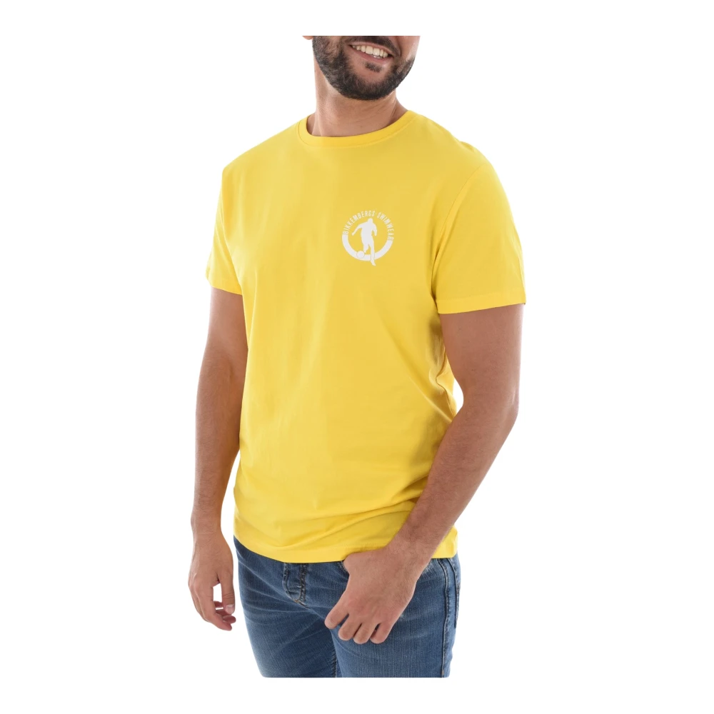 Bikkembergs Stretch Katoen Logo Print T-Shirt Yellow Heren