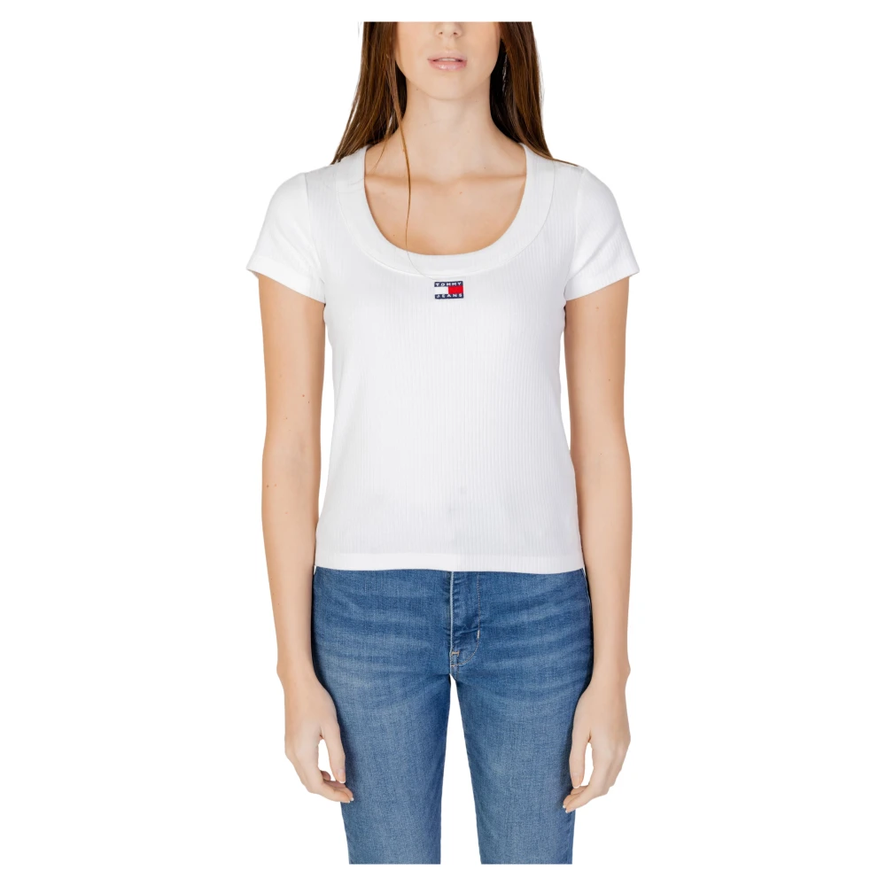 Tommy Jeans Casual Badge Ribbed T-shirt White Dames