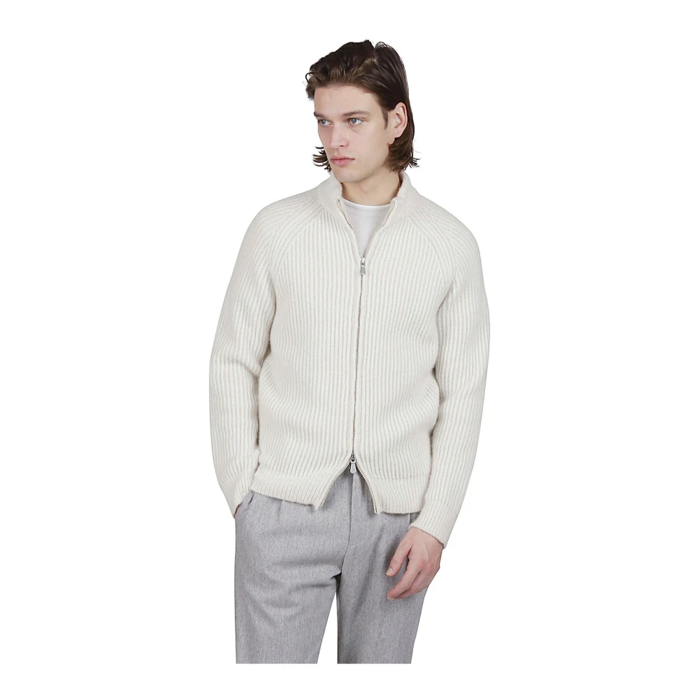 Eleventy Kasjmier Zijde Full Zip Sweater White Heren