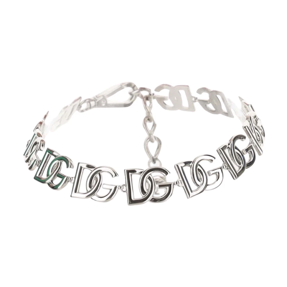 Dolce & Gabbana Vrouw Grijs Accessoires Dames, One Size, Zilveren Ketting Met Dg Logo Detail