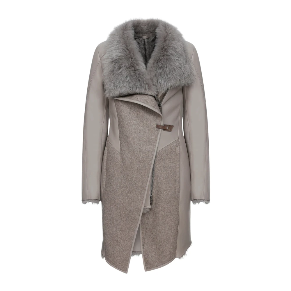 Vespucci by VSP Dione Niobe Shearling Coat Gray Dames