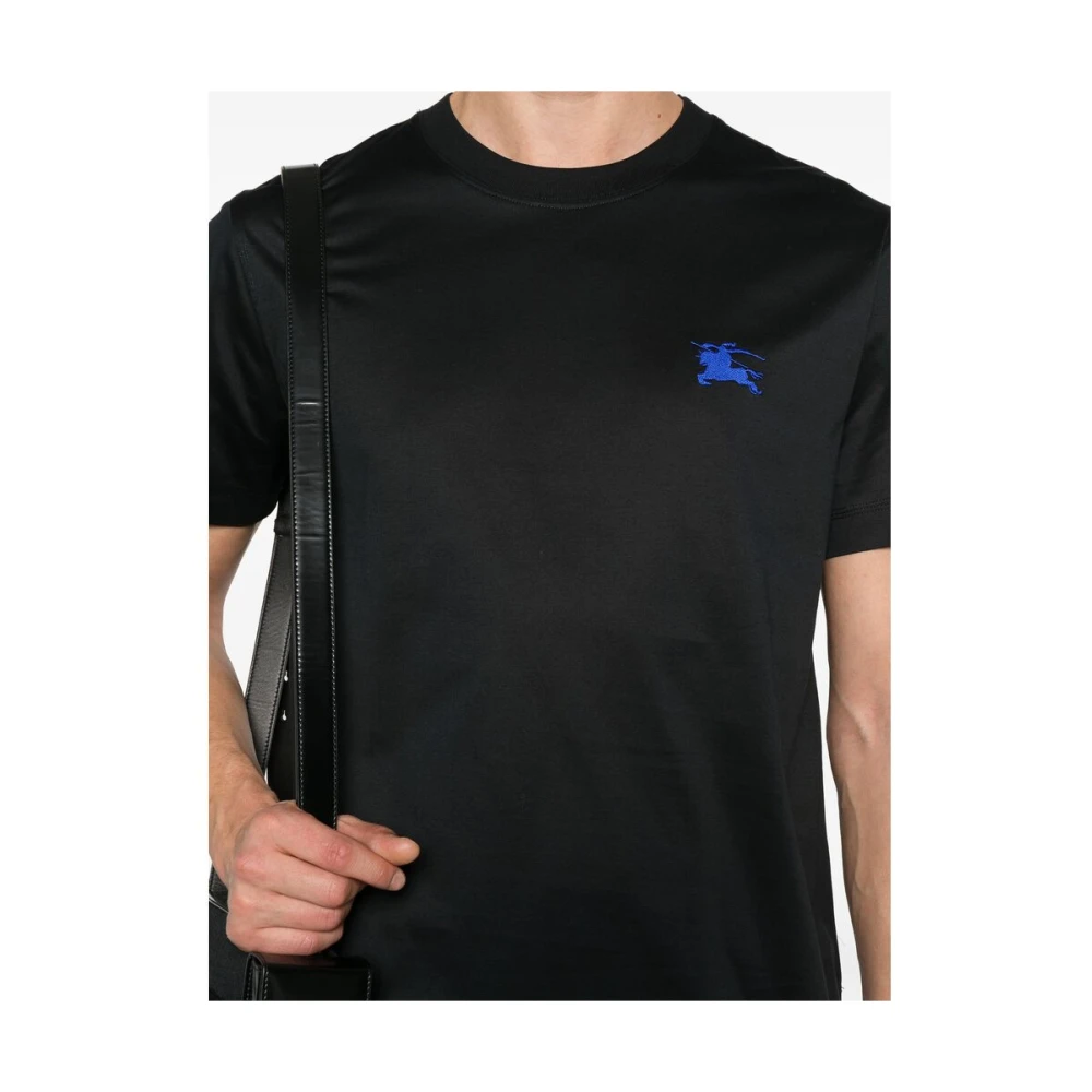 Burberry Zwart Crew Neck Geborduurd Logo T-shirt Black Heren