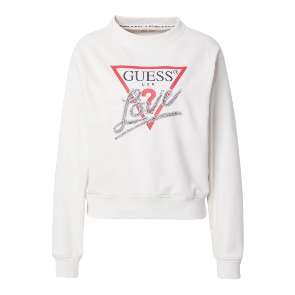 Guess Lange Mouw Crème Liefde Driehoek Trui White Dames