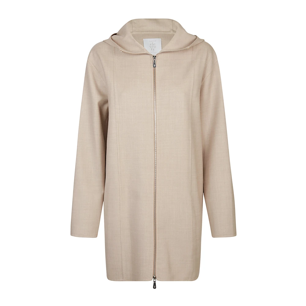Eleventy Wollen jas met capuchon en rits Beige Dames