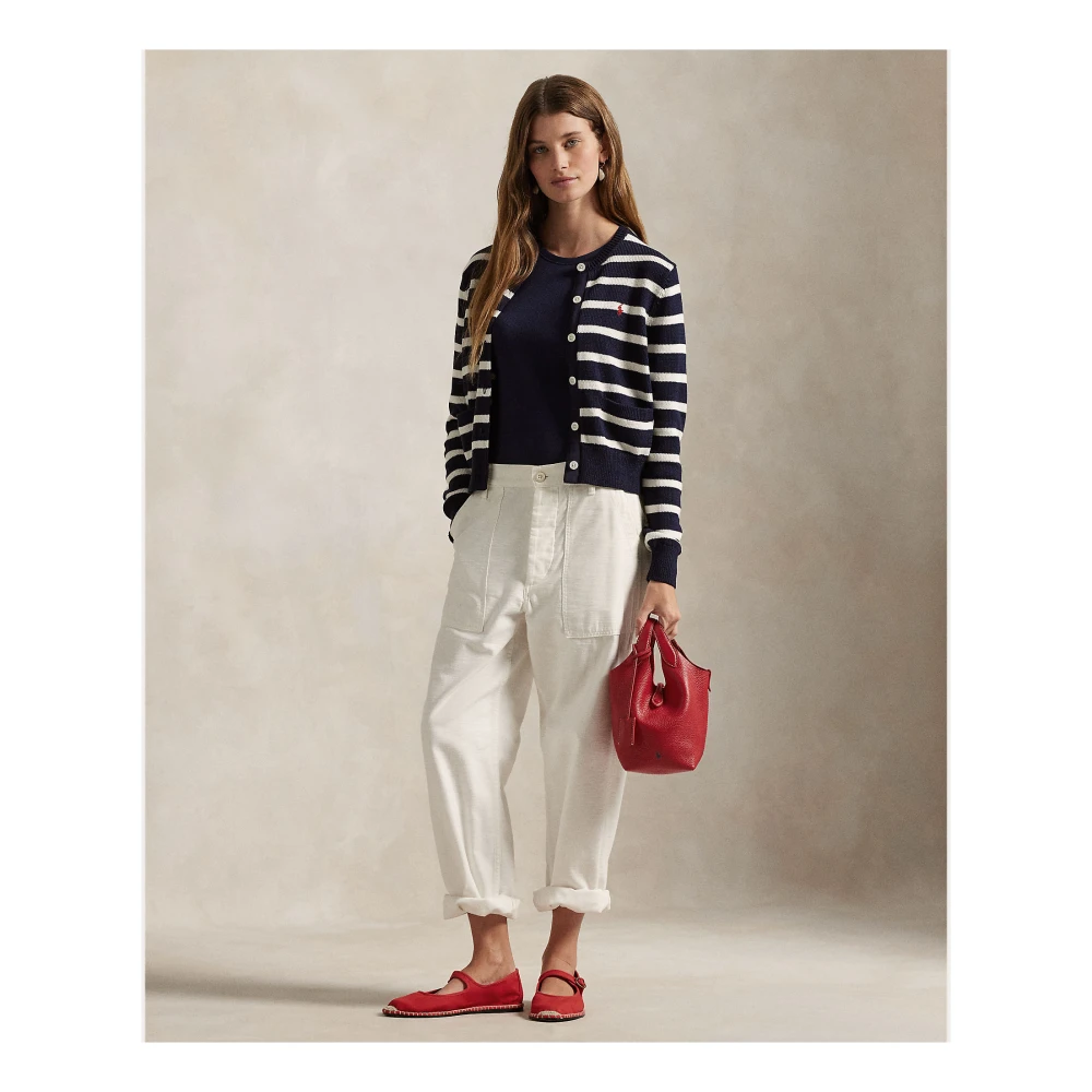 Polo Ralph Lauren Gestreepte katoenen vest met ponyborduursel Blue Dames