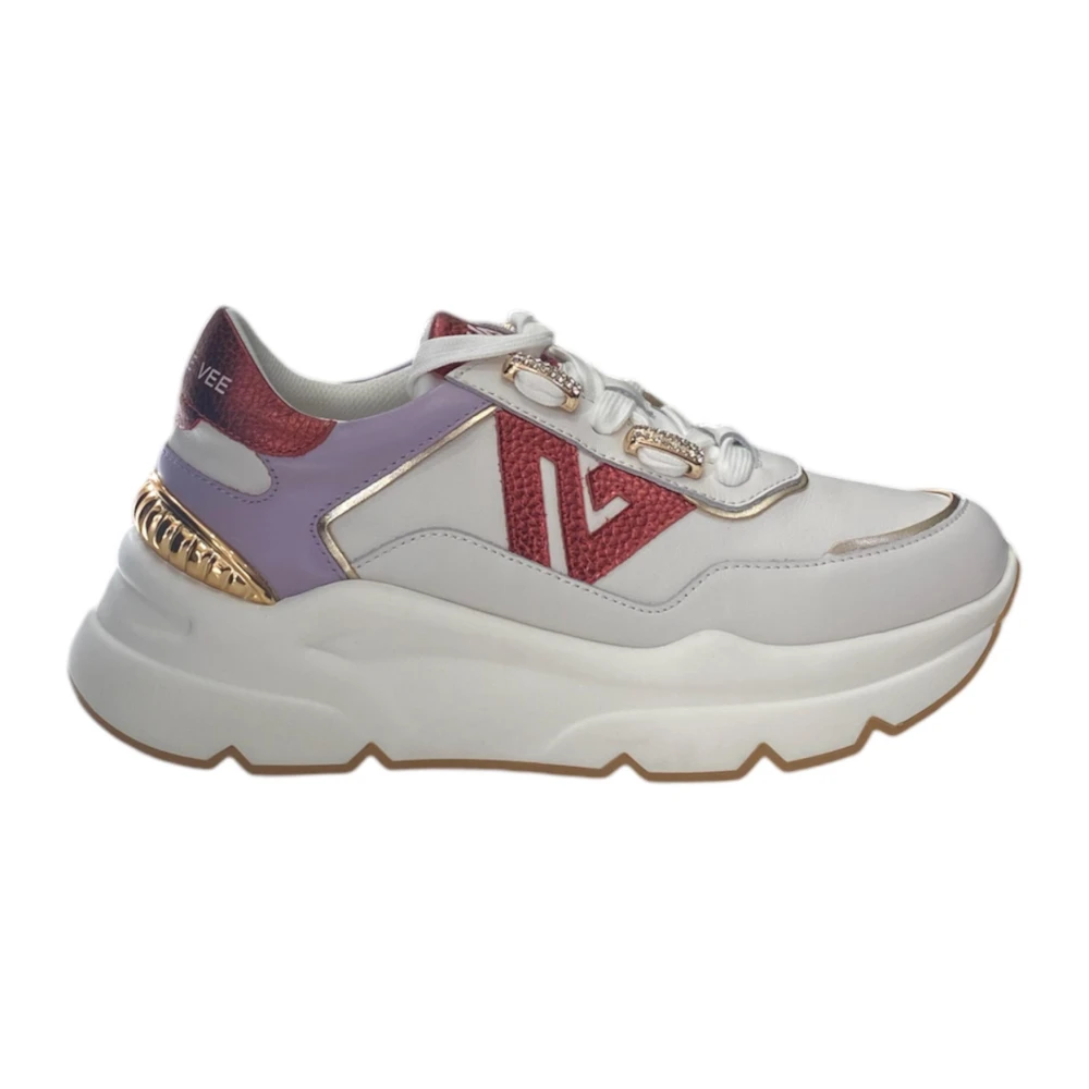 Emanuelle Vee Witte leren sneaker met details Dames Schoenen