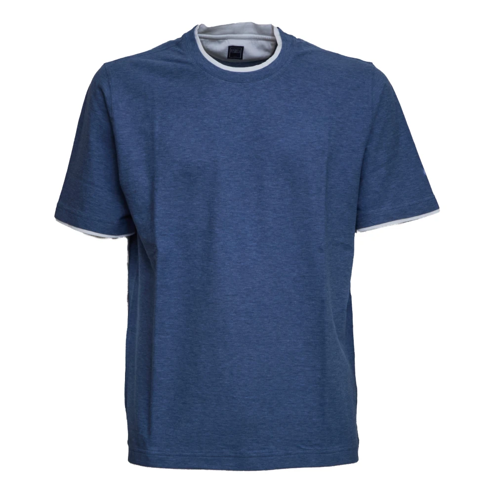 Fedeli Men's Blue Jersey Mélange Short Sleeve T-Shirt