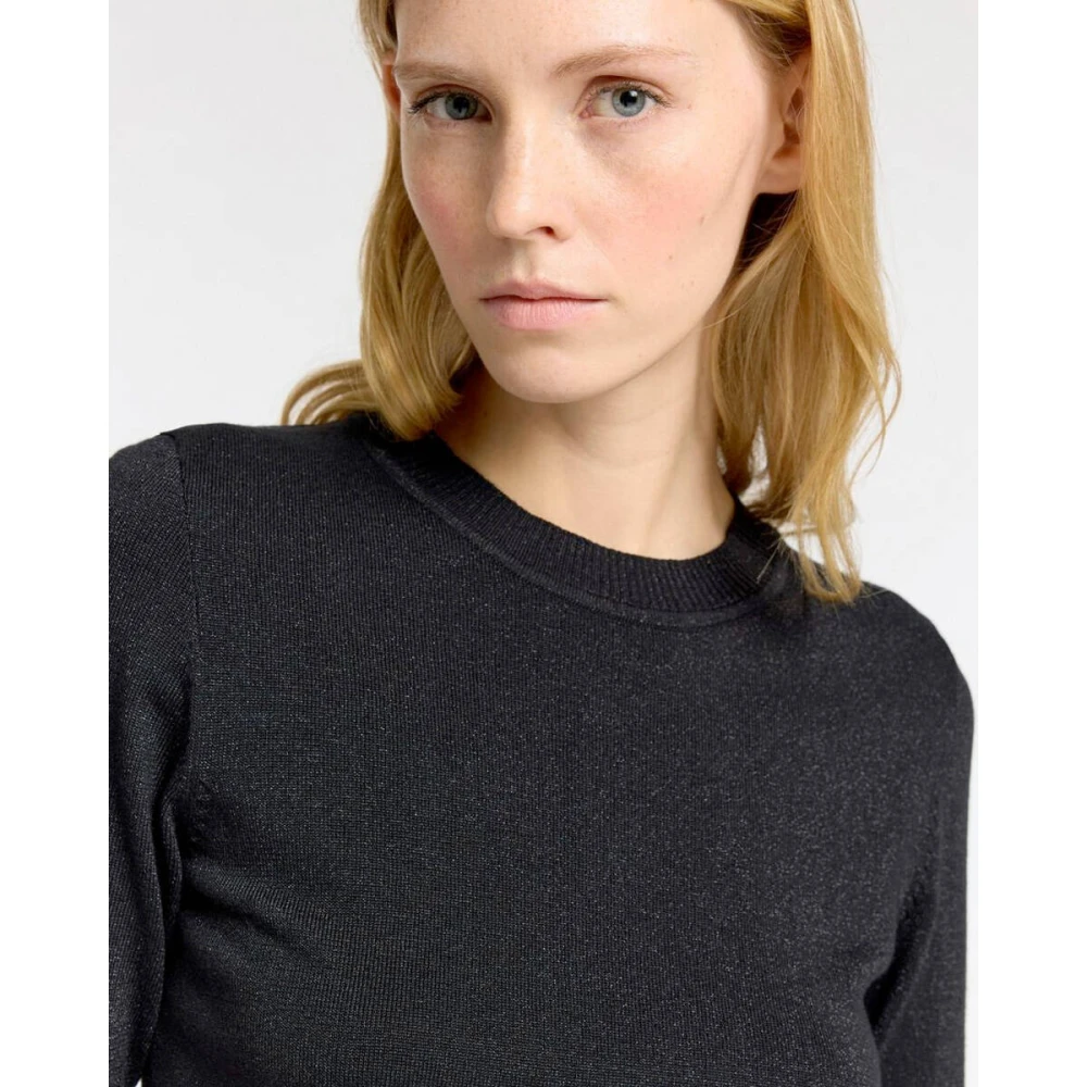 Selected Femme Lurex Gebreide O-Neck T-shirt Black Dames