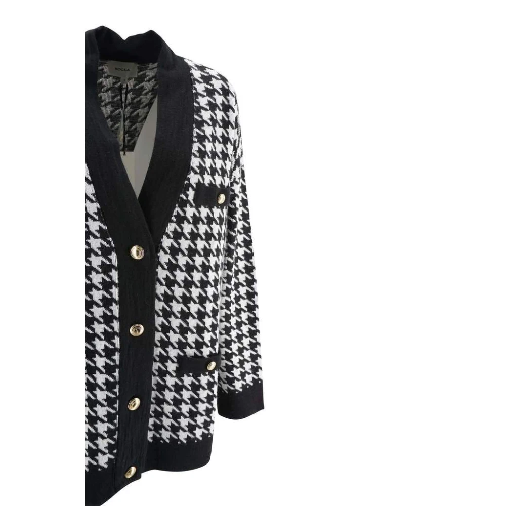 Kocca Stijlvolle zwarte cardigan met Pied de Poule patroon Black Dames