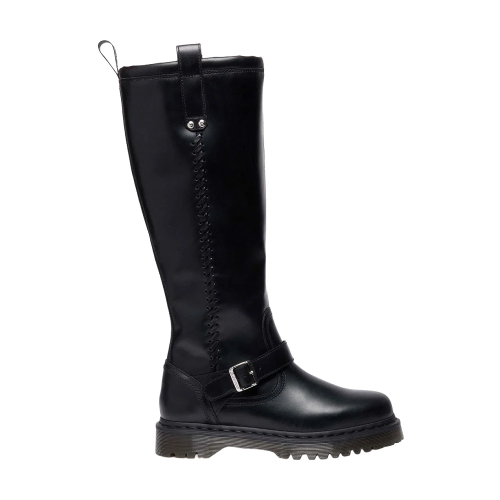 Dr. Martens Women's Black Anistone Knee High Biker Boots - High Boots - 3 Uk - Shoes