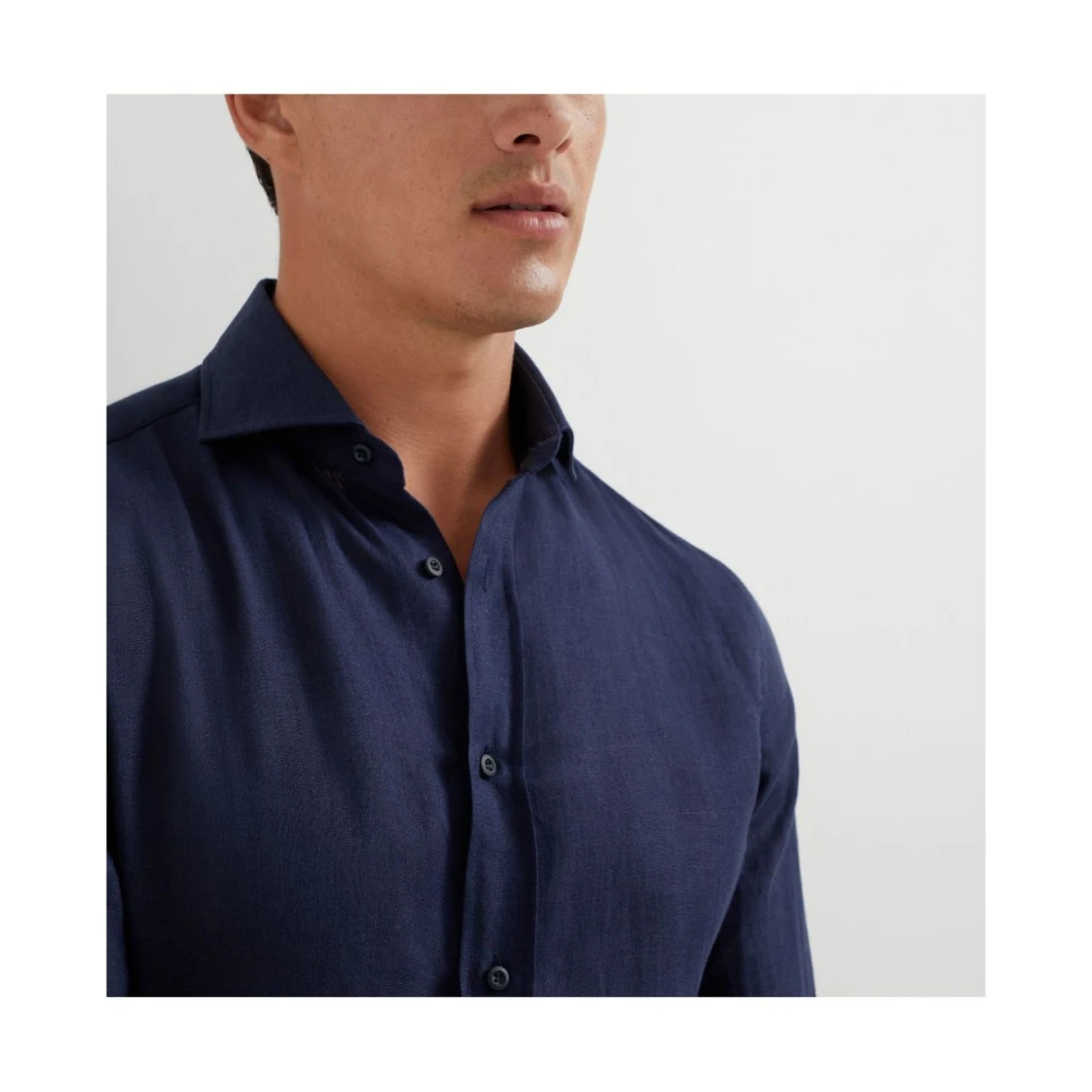 BRUNELLO CUCINELLI Navy Blauwe Button-Up Shirt Blue Heren