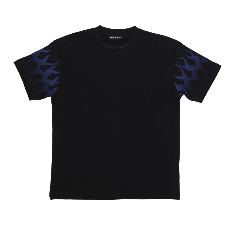 Vision Of Super Men's Black T-Shirts, Xl, Flames Logo Tee /Blue