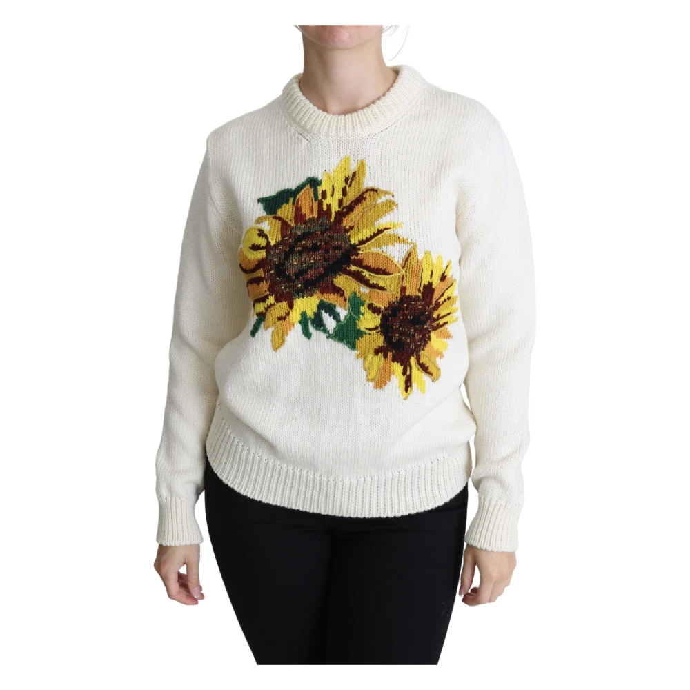 Dolce & Gabbana White Floral Wool Pullover Sunflower Sweater - IT36 | XS - Image 2