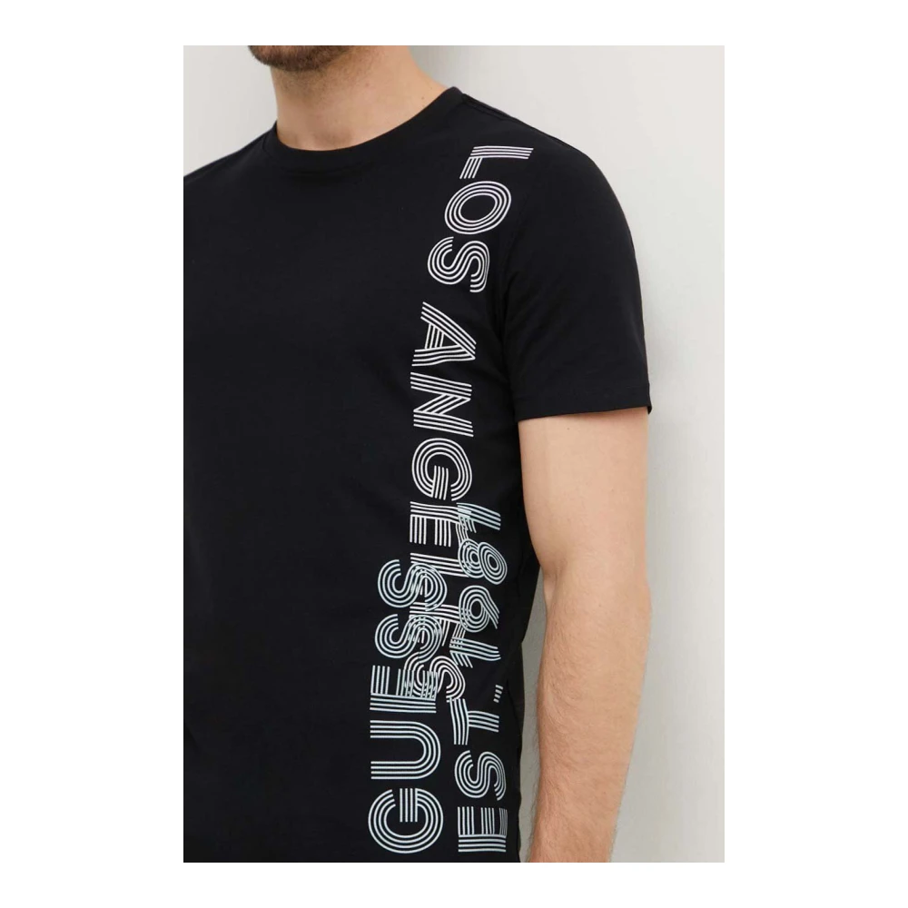 Guess Slim Logo TShirt Zijprint Black Heren