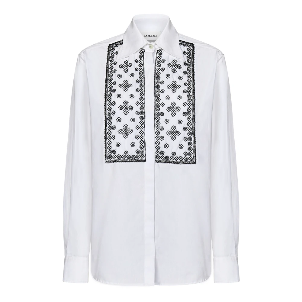 P.a.r.o.s.h. Vit Bomull Poplin Broderad Skjorta White, Dam