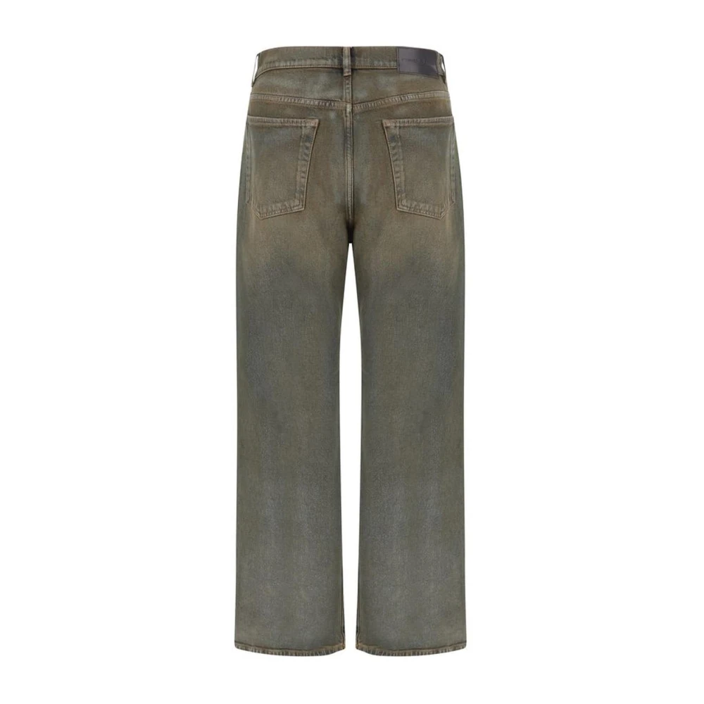 pinko Denim Straight Broek met Leren Patch Brown Dames