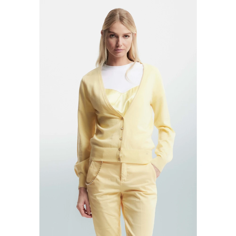 Kocca Verfijnde Gebreide Vest met Contrasterende Rand Yellow Dames