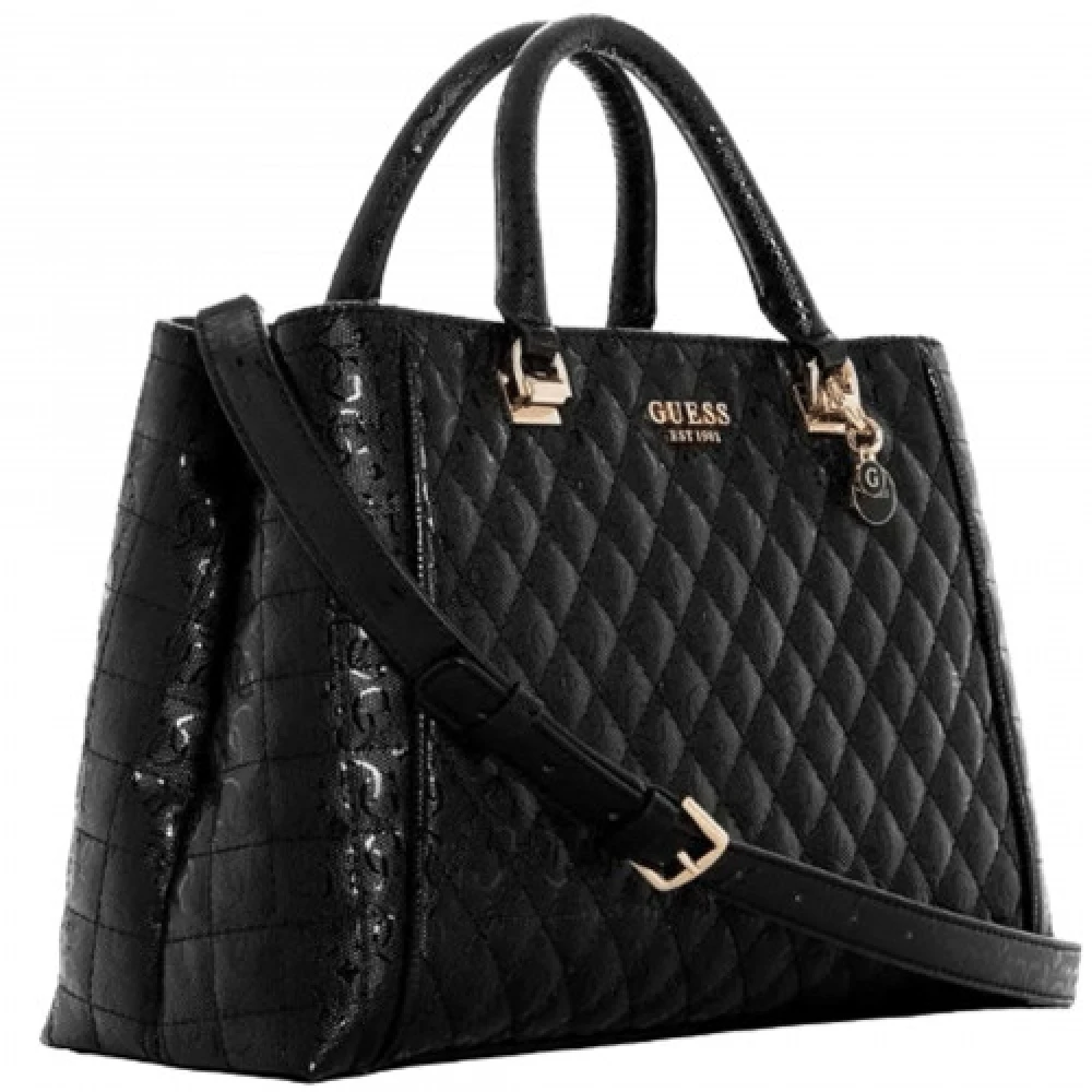Guess Zwarte rechthoekige handtas met glanzende logo's Black Dames