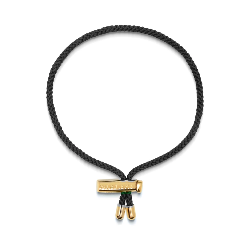 Nialaya Men's Black String Bracelet with Adjustable Gold Lock Black, Herr
