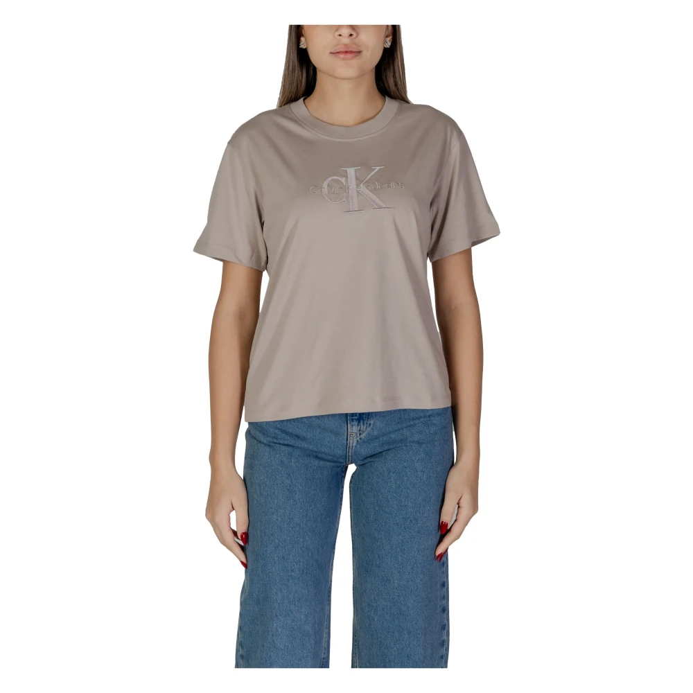Calvin Klein Jeans Korte mouw katoenen T-shirt collectie Beige Dames