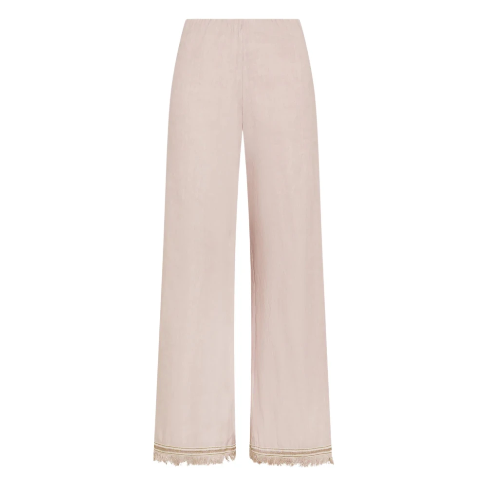 Seventy Pink Fringed-Detail Linen Trousers - Female - Wide Trousers - S - Trousers