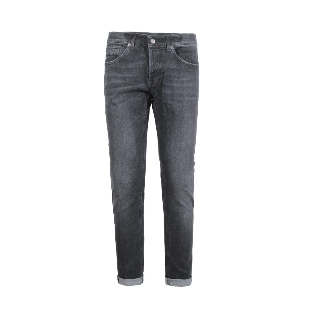 Dondup Zwarte Slim Fit Jeans met Metalen Logo Black Heren