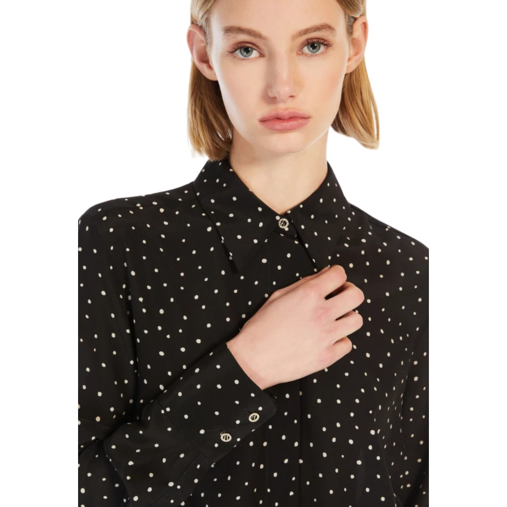 Max Mara Studio Gedrukte zijden overhemd klassieke stijl Black Dames