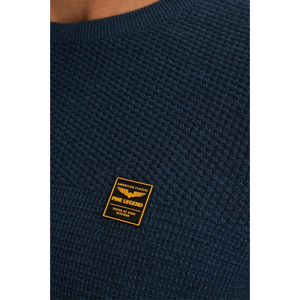 PME Legend Gestructureerde Katoenen Trui Ronde Hals Blue Heren