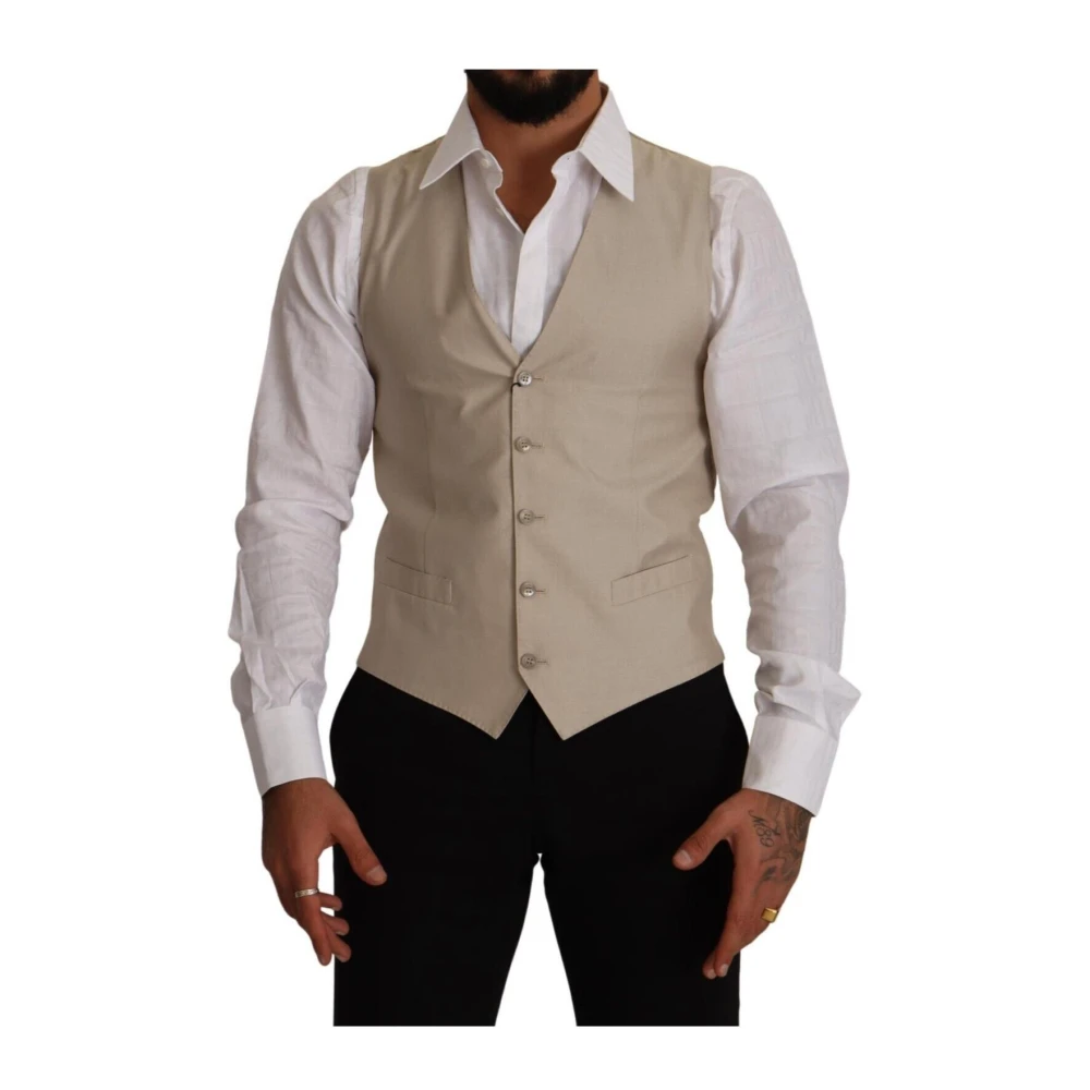 Dolce & Gabbana Men's Beige Classic Fit Cotton Vest