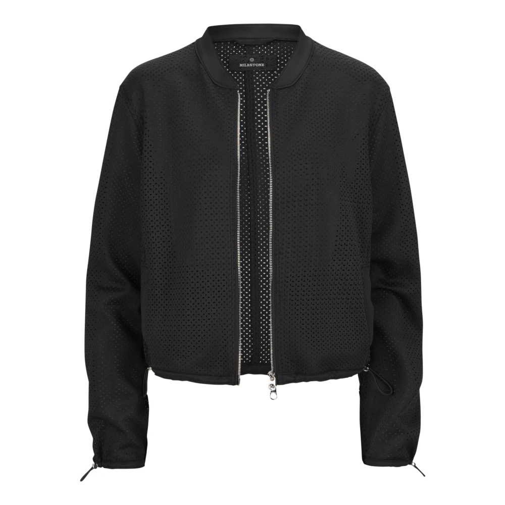 Milestone Scuba Jersey Blouson Jack met Allover Motief Black Dames