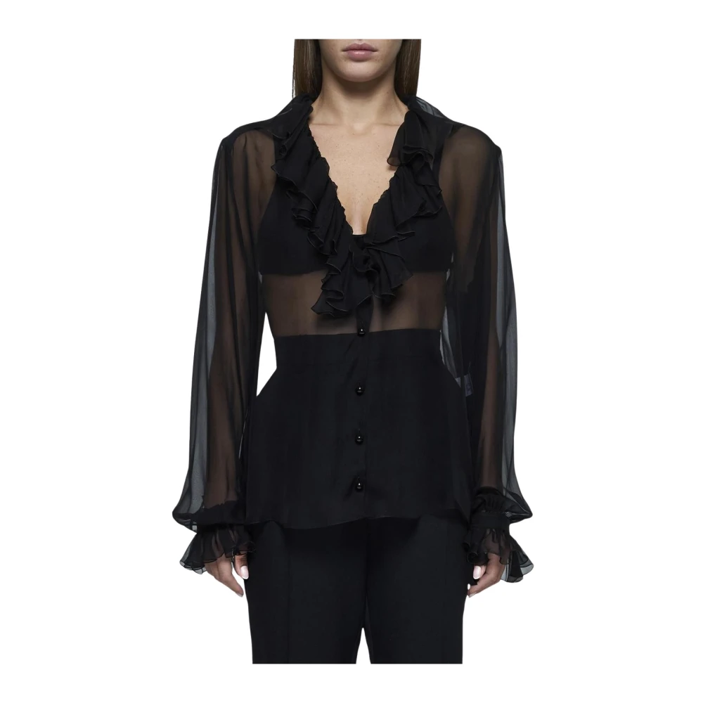 Dolce & Gabbana Women's Black Silk Ruffled Sheer Blouse