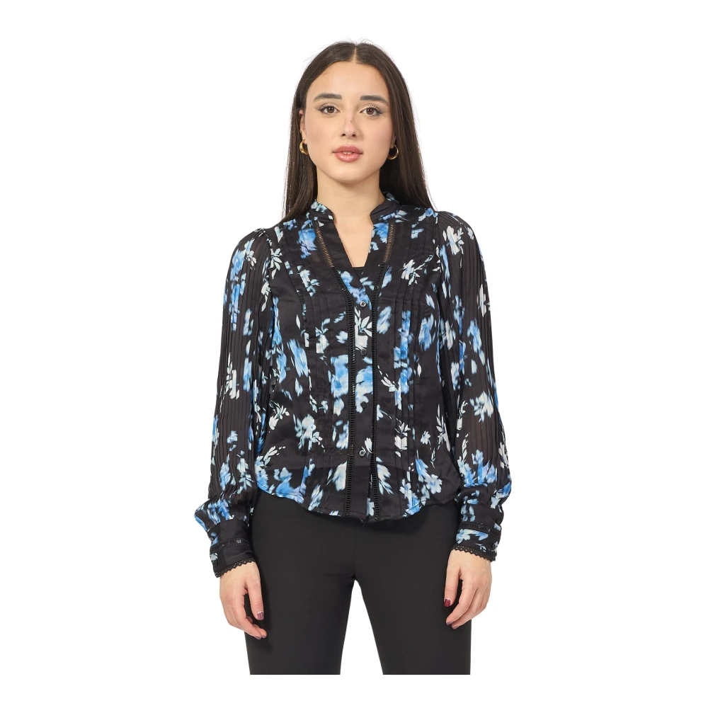 Guess Blauwe chiffon blouse met lange mouwen Blue Dames